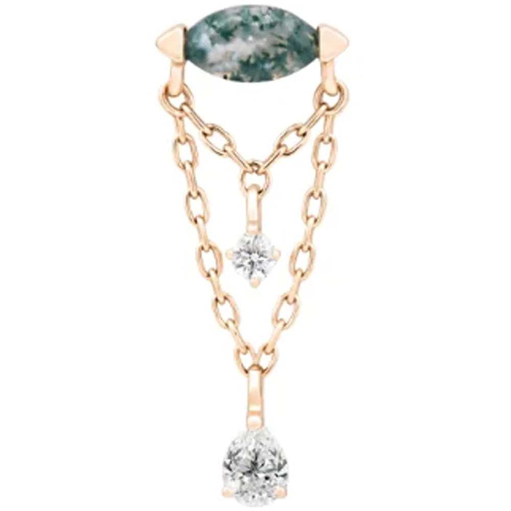 threadless: "Saint Vincent" Hidden Helix End with Chains in Gold with Moss Agate & CZ's - Image 5