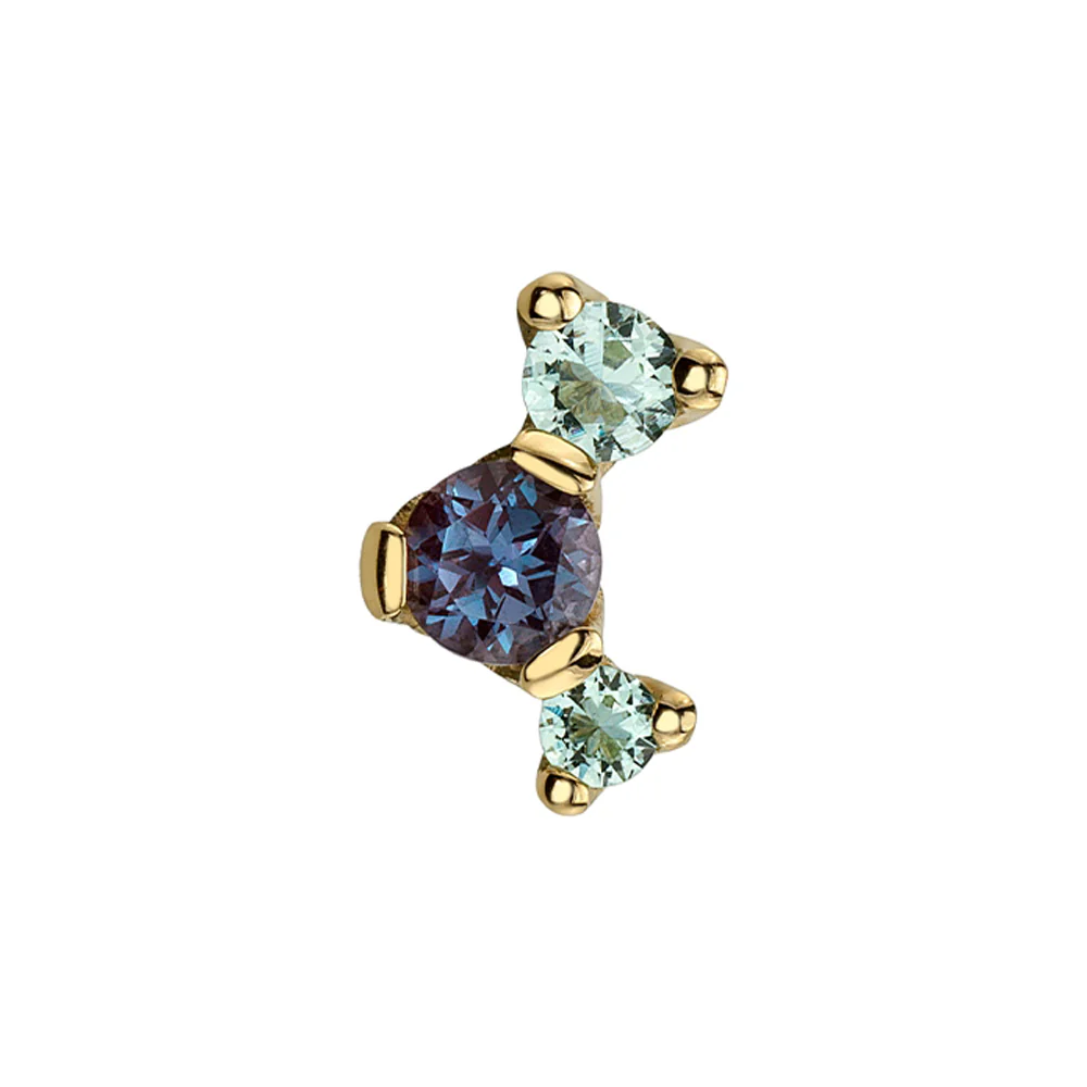 3 Gem "Ripple" Threaded End in Gold & Platinum with Mint Beryl & Chatham Alexandrite - Image 2