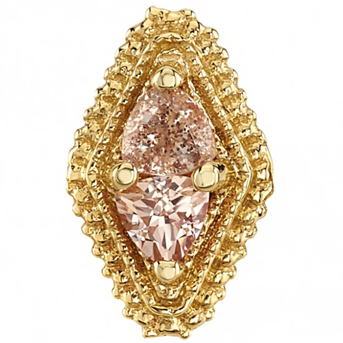 Afghan Double Trillion Threaded End in Gold & Platinum with Oregon Sunstone & Champagne Sapphire