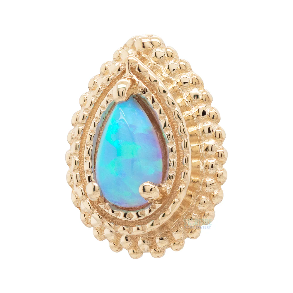 Afghan Pear Threaded End in Gold & Platinum with Sky Blue Opal - Image 2