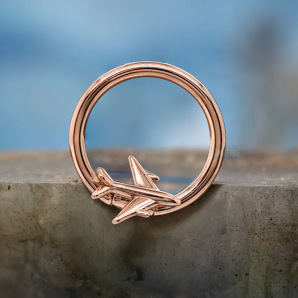 Airplane Gold Captive Bead Ring (CBR) - Image 2