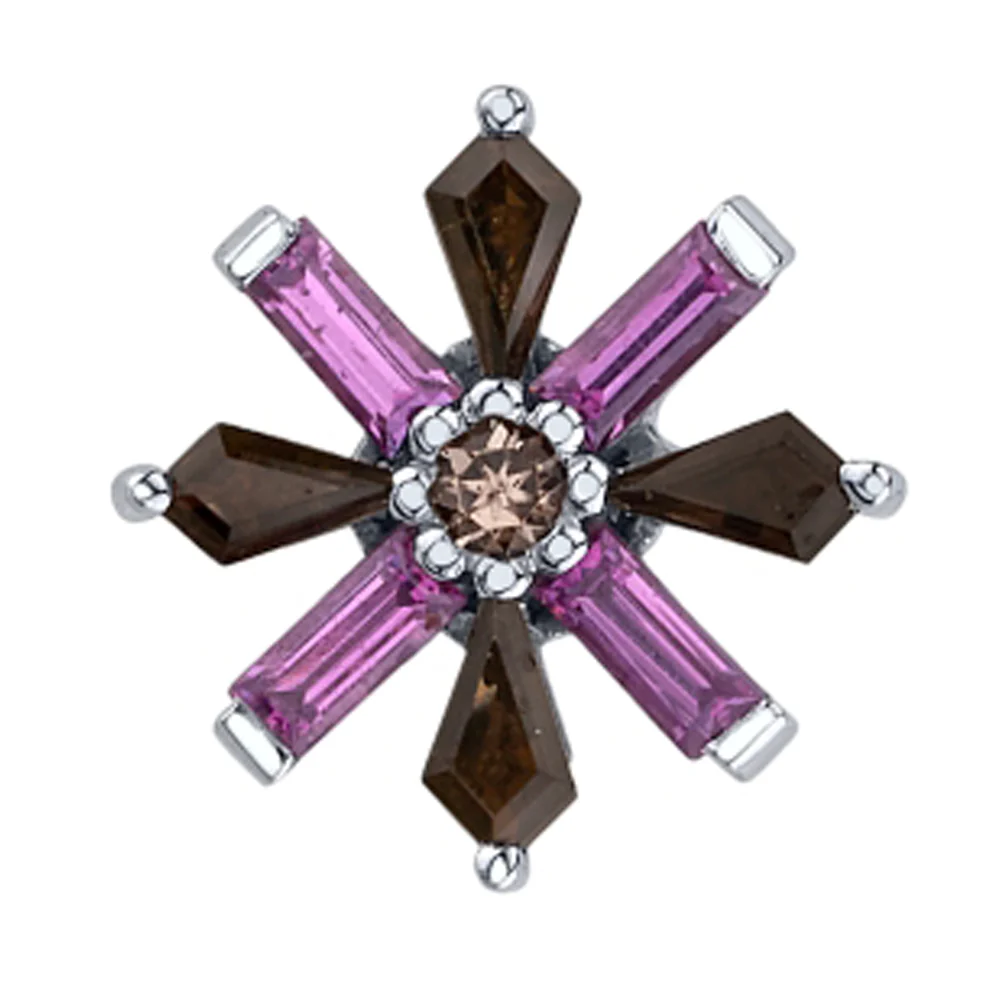 "Akira" Threaded End in Gold with Rhodolite, Smoky Quartz & Champagne Sapphire - Image 2
