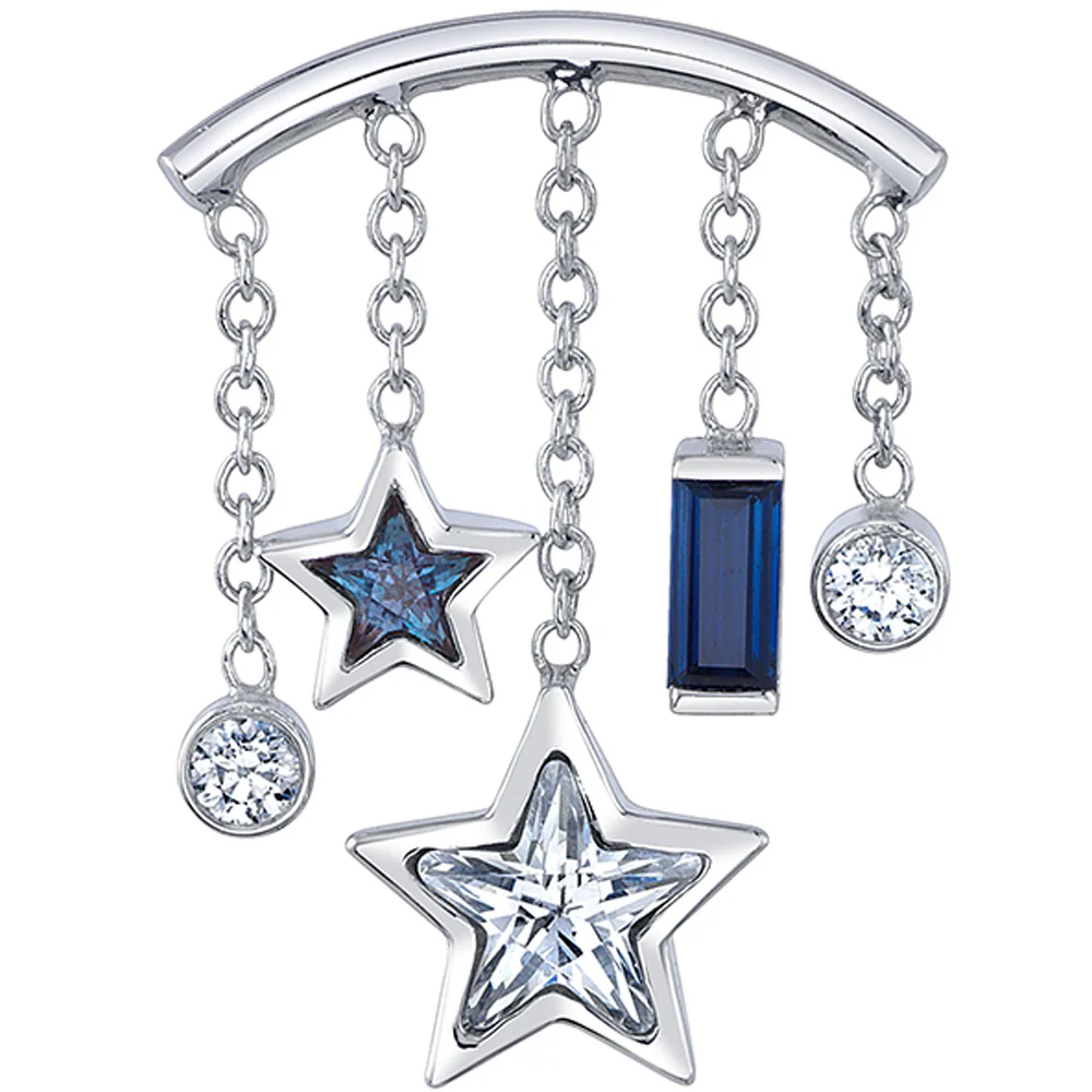 "Altair" Hidden Helix Threaded End in Gold & Platinum with White CZ, Chatham Alexandrite & Blue Sapphire