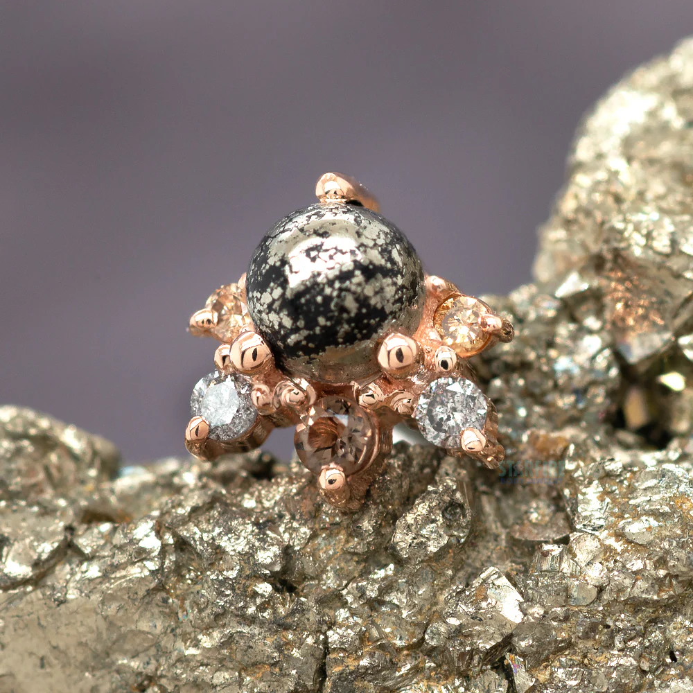 "Anaya" Threaded End in Gold & Platinum with Pyrite, Smoky Quartz, Grey Diamond & Champagne Diamond - Image 2