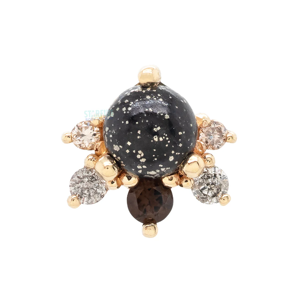 "Anaya" Threaded End in Gold & Platinum with Pyrite, Smoky Quartz, Grey Diamond & Champagne Diamond - Image 3