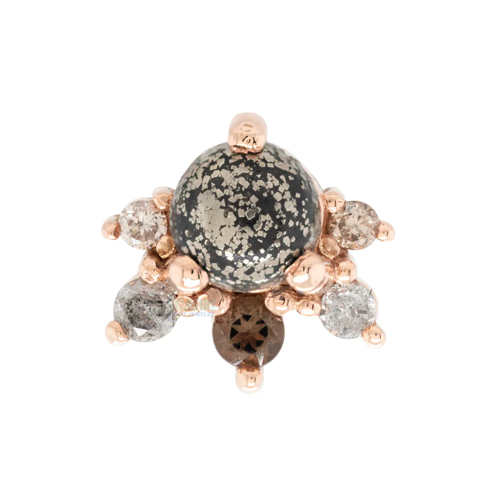 "Anaya" Threaded End in Gold & Platinum with Pyrite, Smoky Quartz, Grey Diamond & Champagne Diamond - Image 4