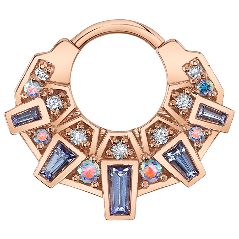 "Atlantean" Hinge Ring in Gold & Platinum with Tanzanite, Mercury Mist Topaz & White Diamonds - Image 2