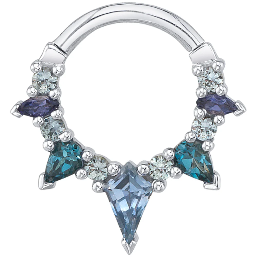 "Baroness" Hinge Ring in Gold & Platinum with Montana Sapphire, London Blue Topaz, Iolite & Grey Sapphires - Image 2