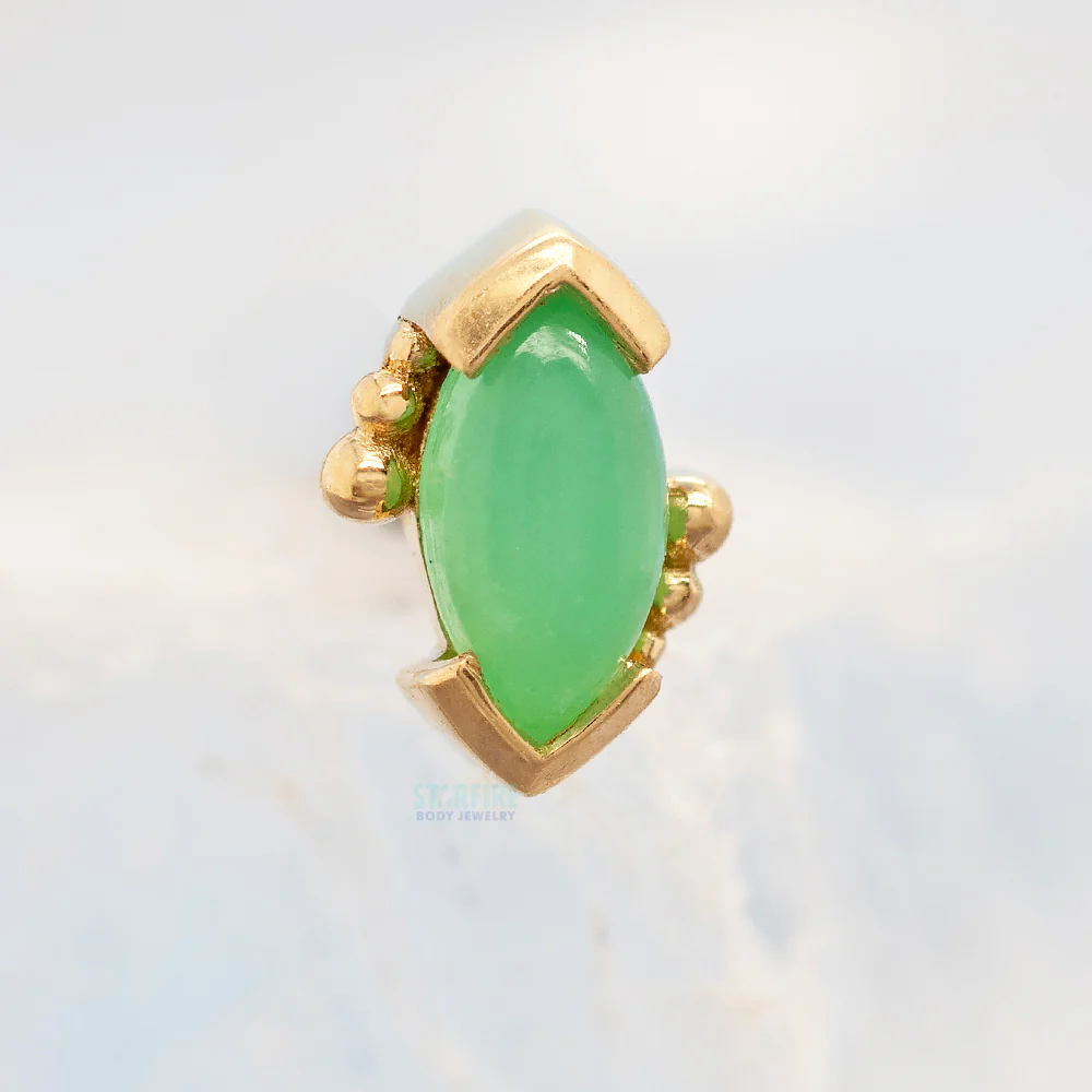 Beaded Marquise Threaded End in Gold with Chrysoprase - Image 2