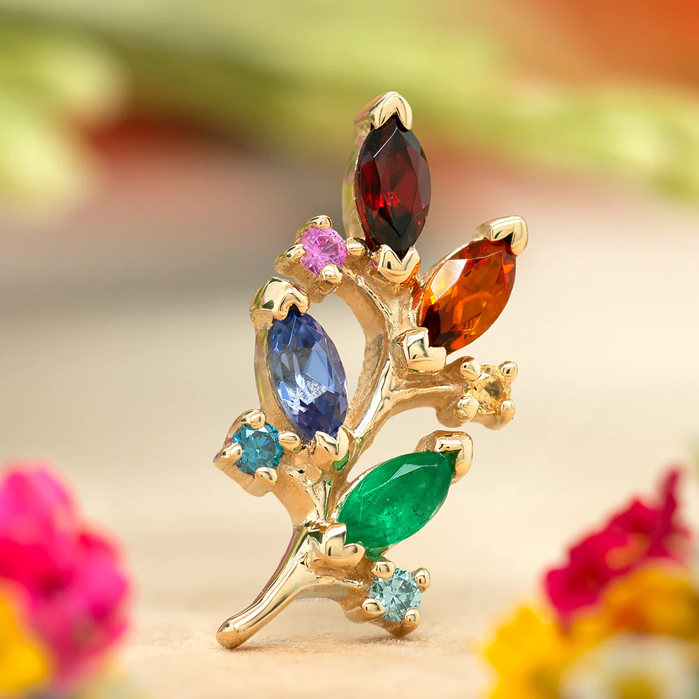 "Bitter Sweet" Threaded End in Gold Rainbow with Genuine Gemstones - Image 2