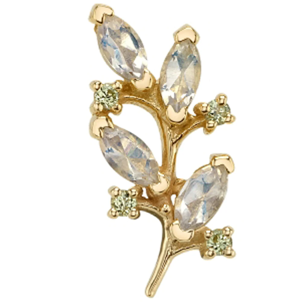 "Bitter Sweet" Threaded End in Gold with Rainbow Moonstone & Peridot - Image 2