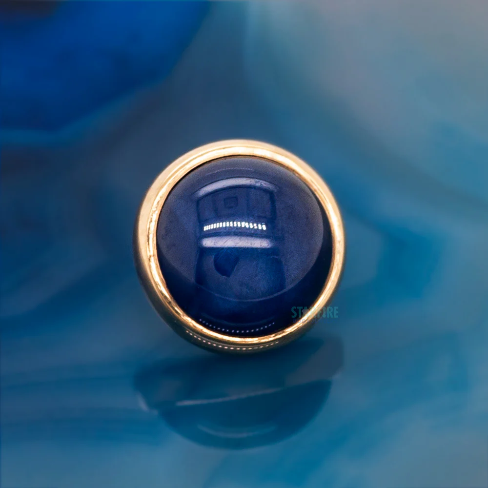 Blue Star Sapphire Cabochon in Cup Setting Threaded End in Gold - Image 2