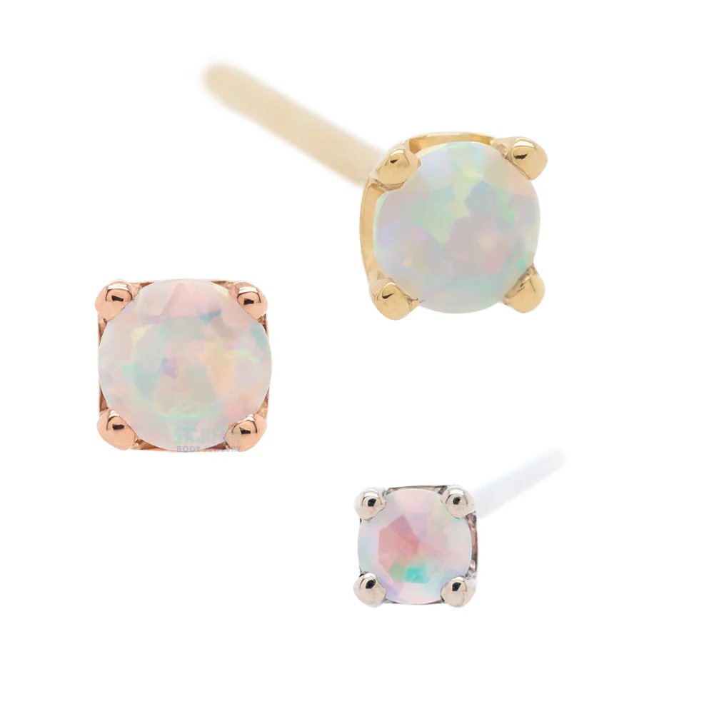 Four Prong Nostril Screw in Gold & Platinum with Faceted White Opal