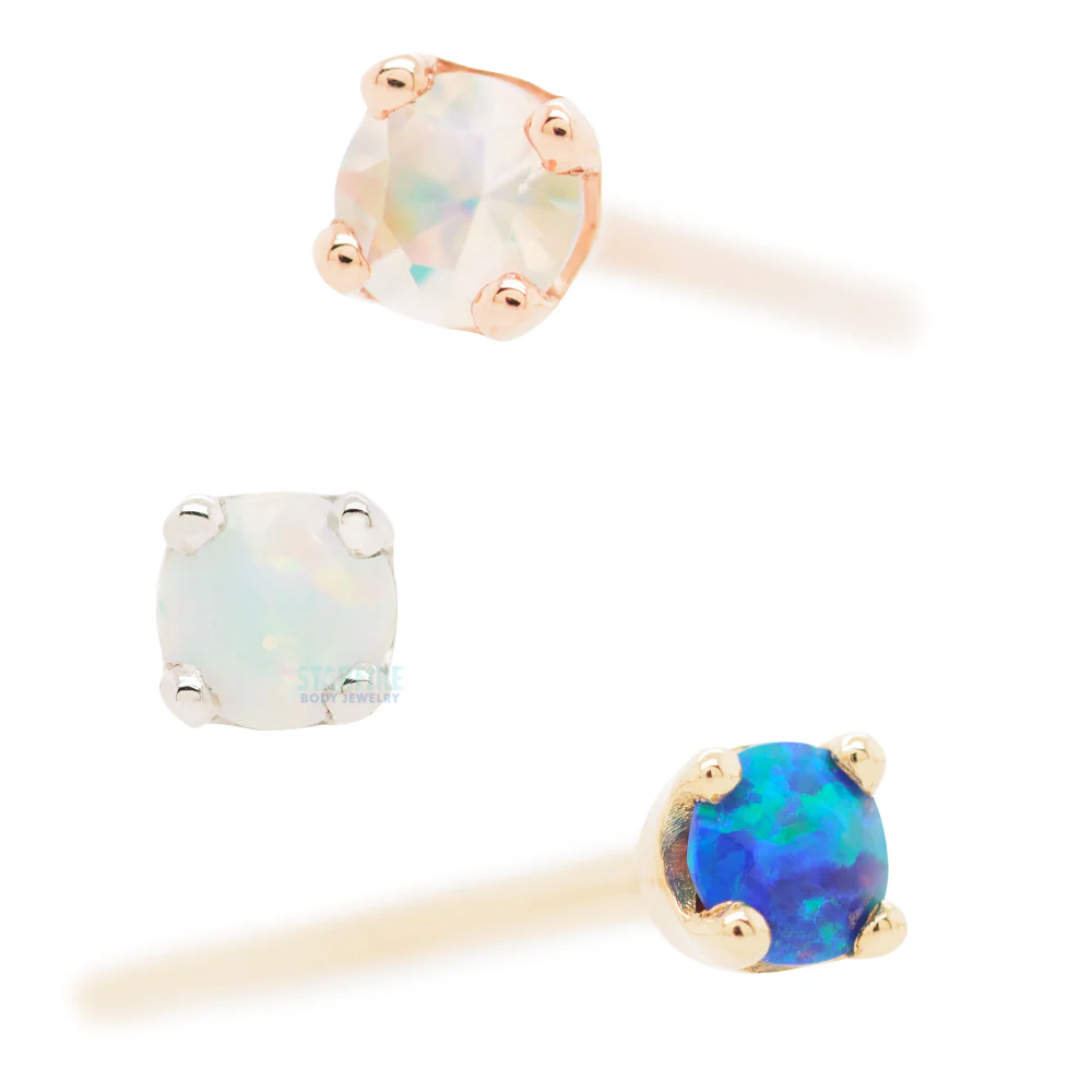Four Prong Nostril Screw in Gold & Platinum with Faceted White Opal - Image 3