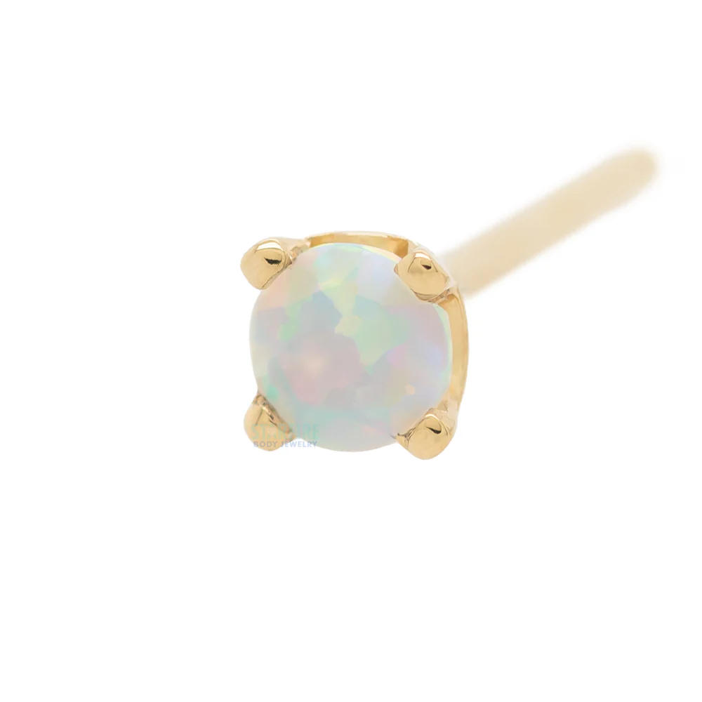 Four Prong Nostril Screw in Gold & Platinum with Faceted White Opal - Image 5