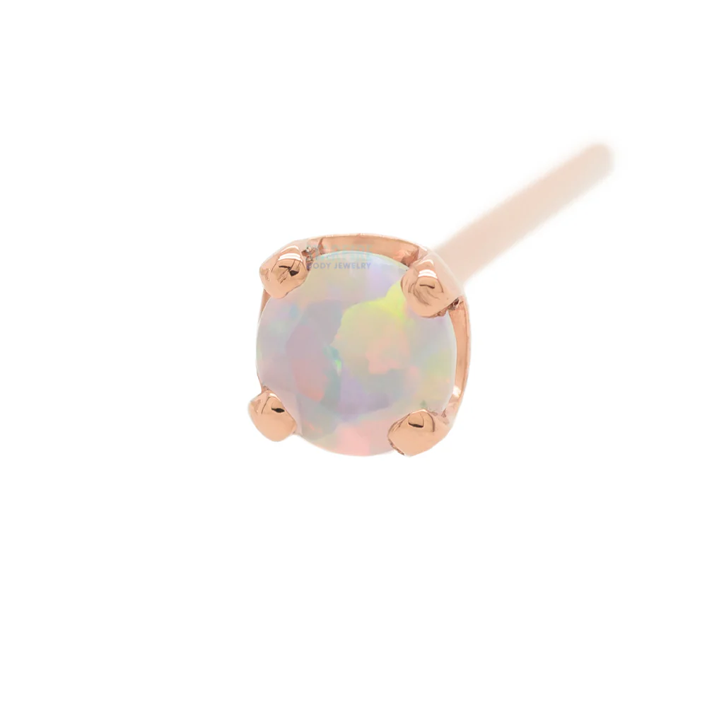 Four Prong Nostril Screw in Gold & Platinum with Faceted White Opal - Image 7