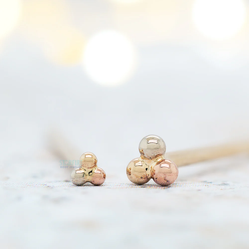 Tri Bead Cluster Nostril Screw in Tri Tone (Yellow, White & Rose) Gold - Image 2