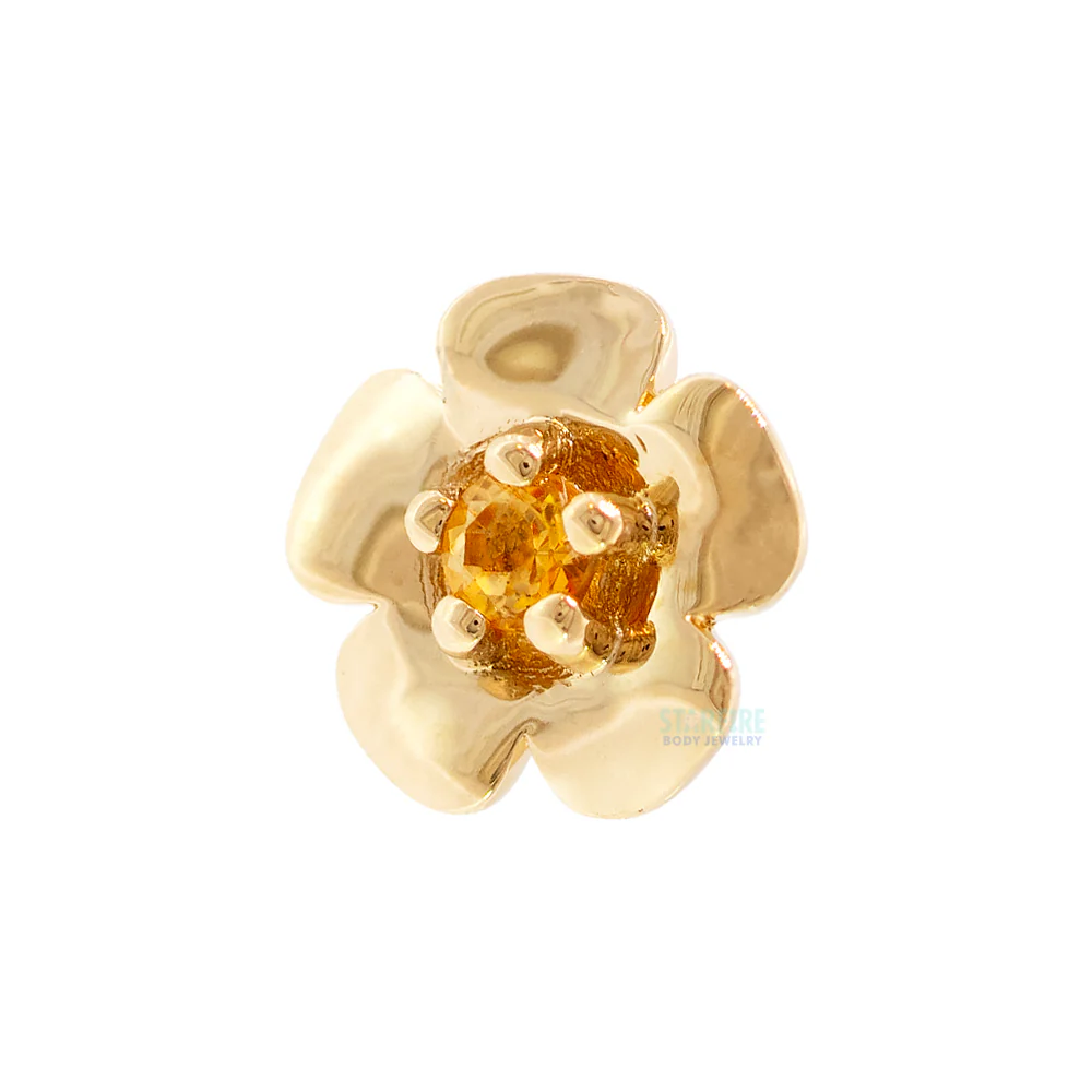 "Buttercup" Threaded End in Gold & Platinum with PRONG-SET Honey Topaz