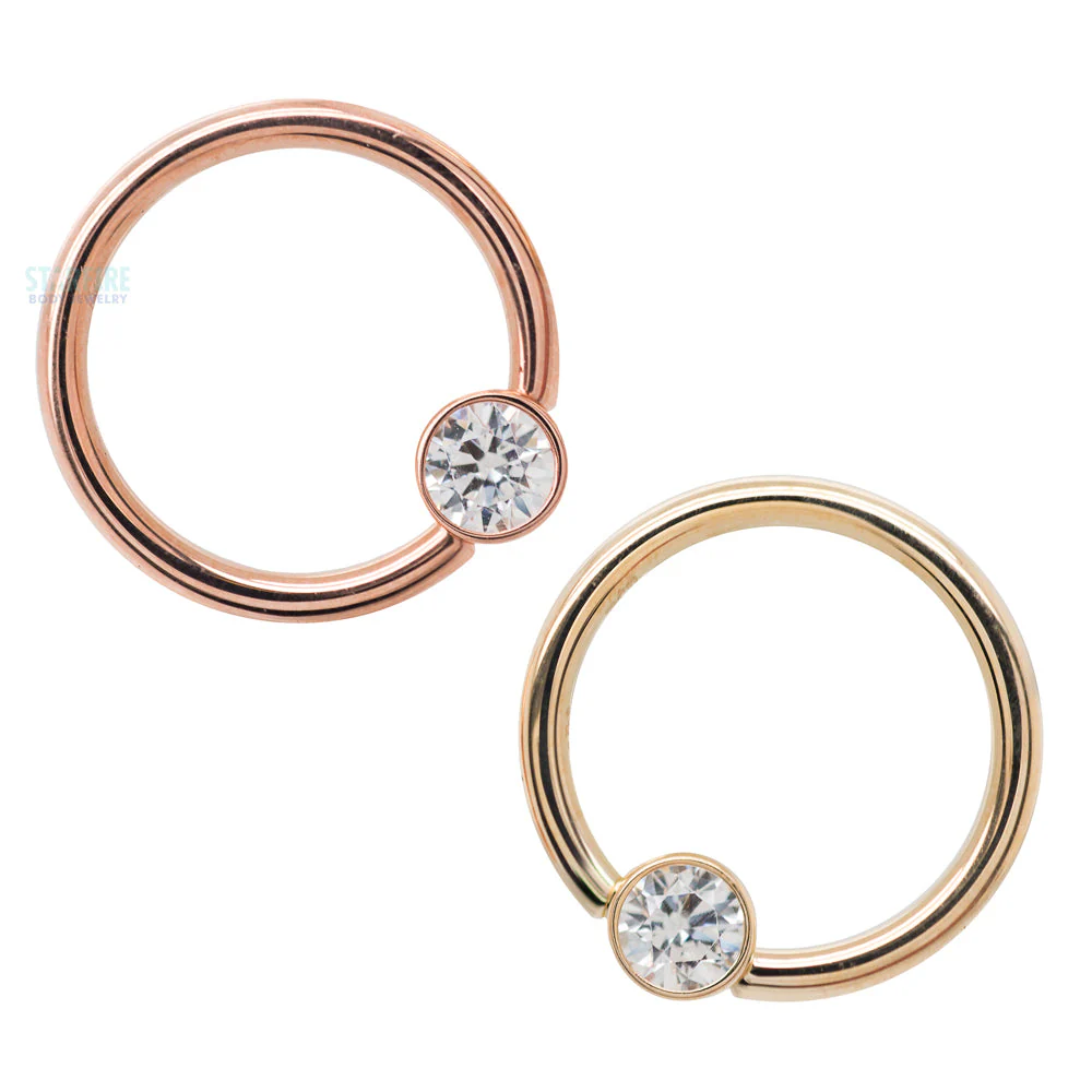 Captive Bead Ring (CBR) in Gold with Bezel-set Amber CZ Captive Bead - Image 4