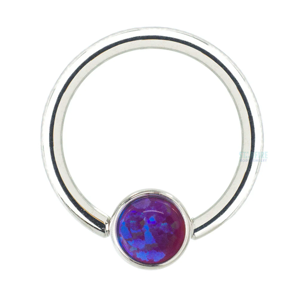 Captive Bead Ring (CBR) in Gold with Bezel-set Green Opal Captive Bead - Image 2