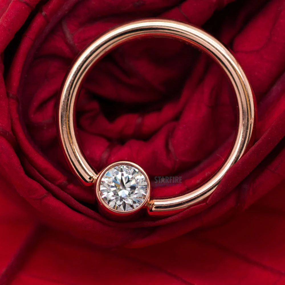 Captive Bead Ring (CBR) in Gold with Bezel-set Synthetic Ruby Captive Bead - Image 2
