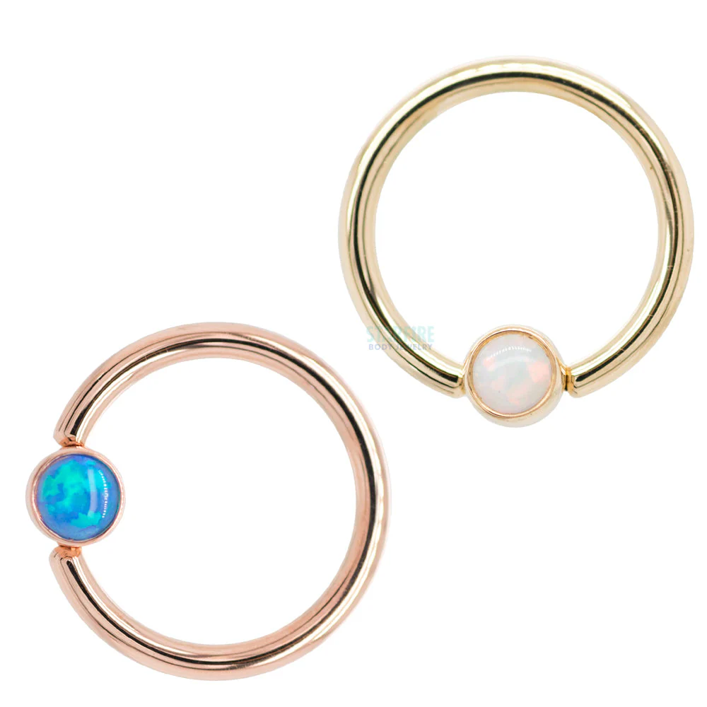 Captive Bead Ring (CBR) in Gold with Bezel-set White Opal Captive Bead - Image 2
