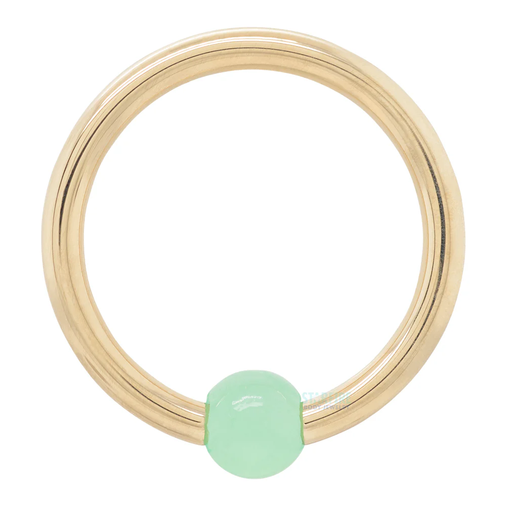 Captive Bead Ring (CBR) in Gold & Platinum with Chrysoprase Captive Bead - Image 4