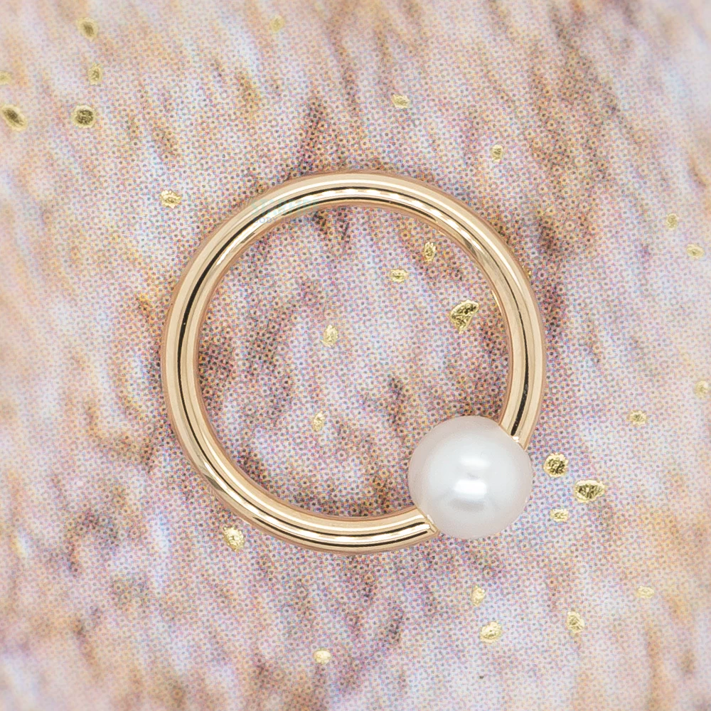 Captive Bead Ring (CBR) in Gold & Platinum with Pearl Captive Bead - Image 2