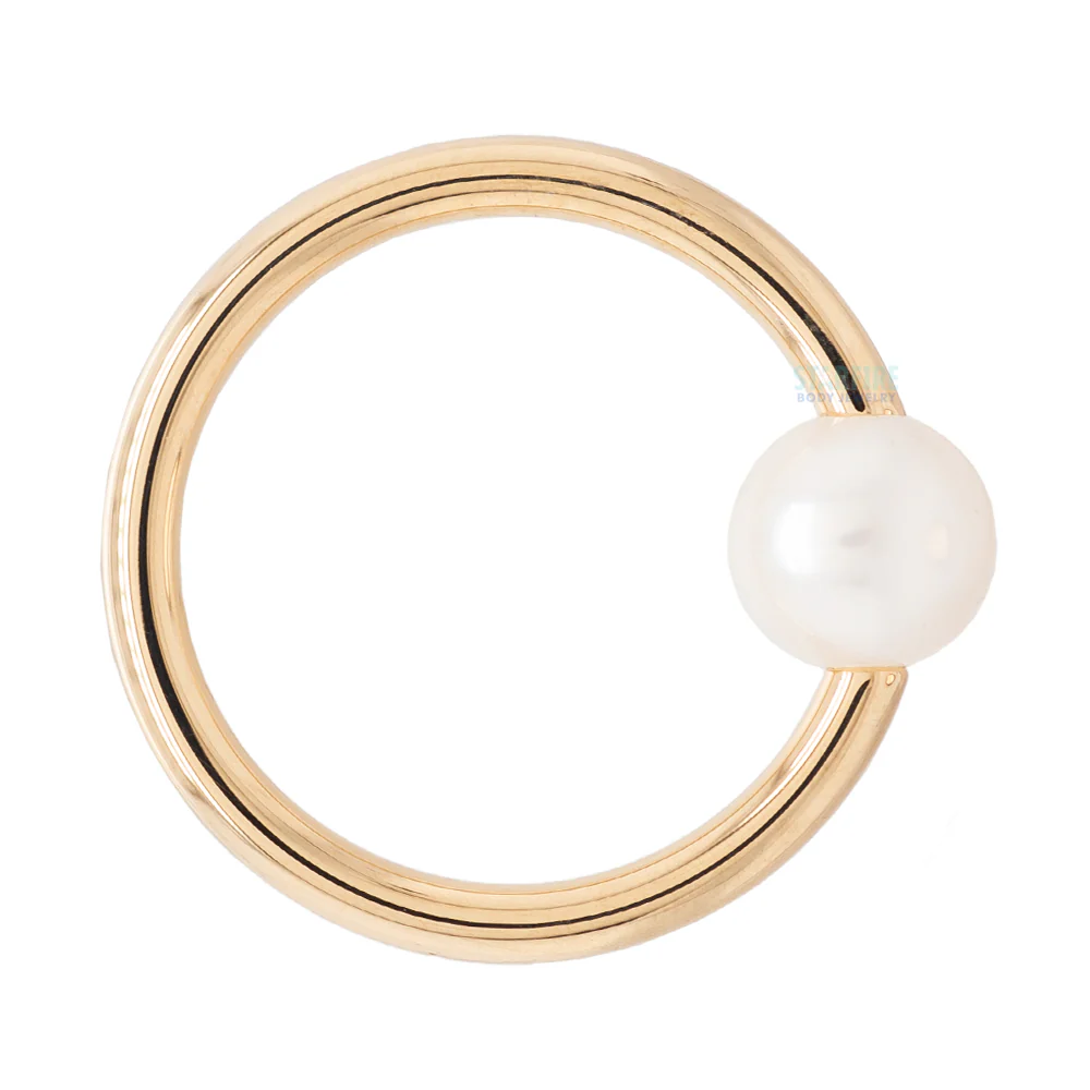 Captive Bead Ring (CBR) in Gold & Platinum with Pearl Captive Bead - Image 3