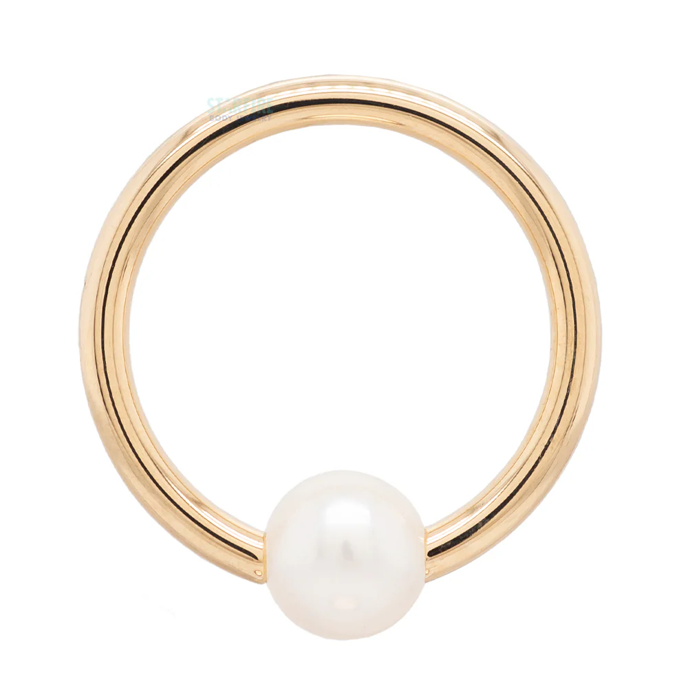 Captive Bead Ring (CBR) in Gold & Platinum with Pearl Captive Bead - Image 4
