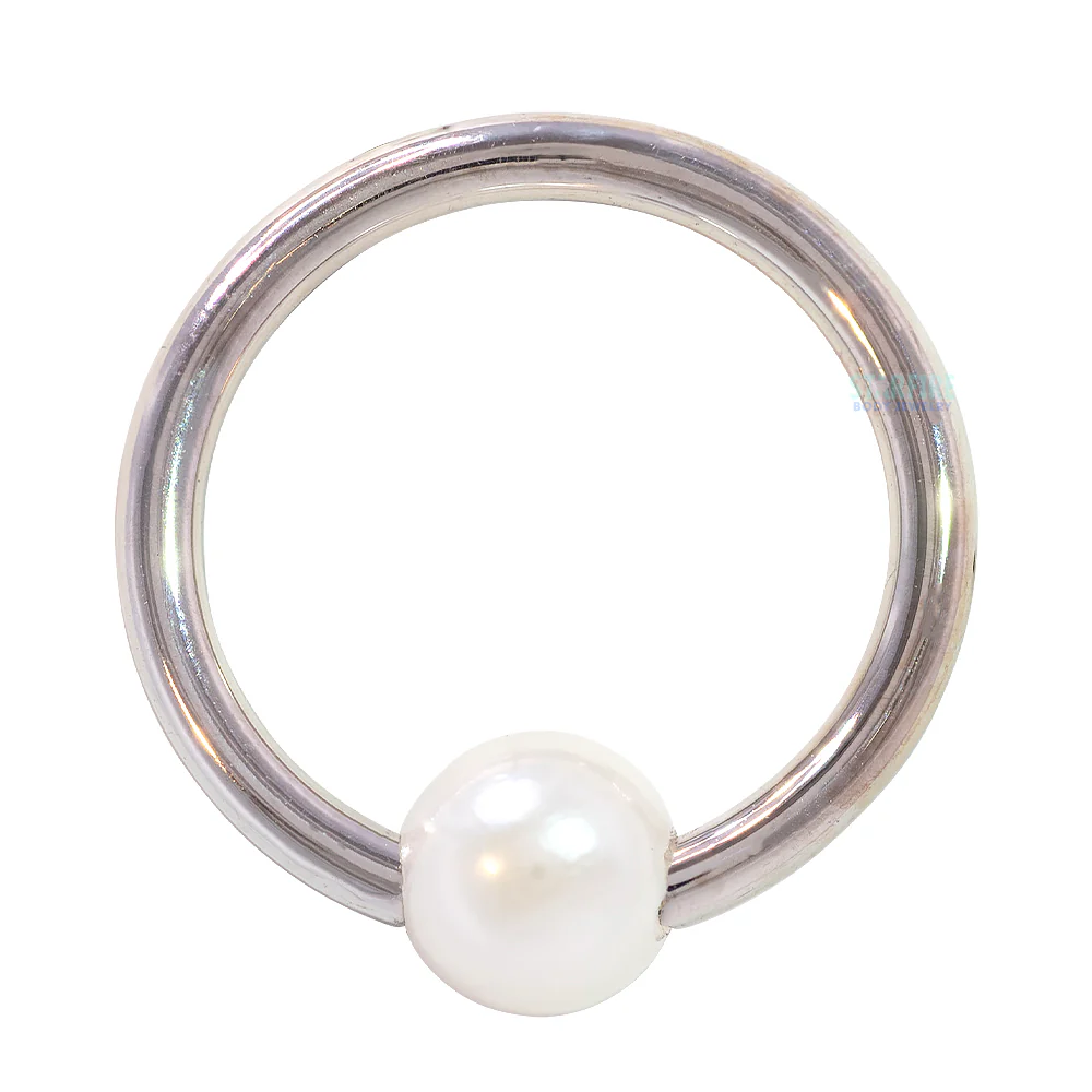 Captive Bead Ring (CBR) in Gold & Platinum with Pearl Captive Bead - Image 5