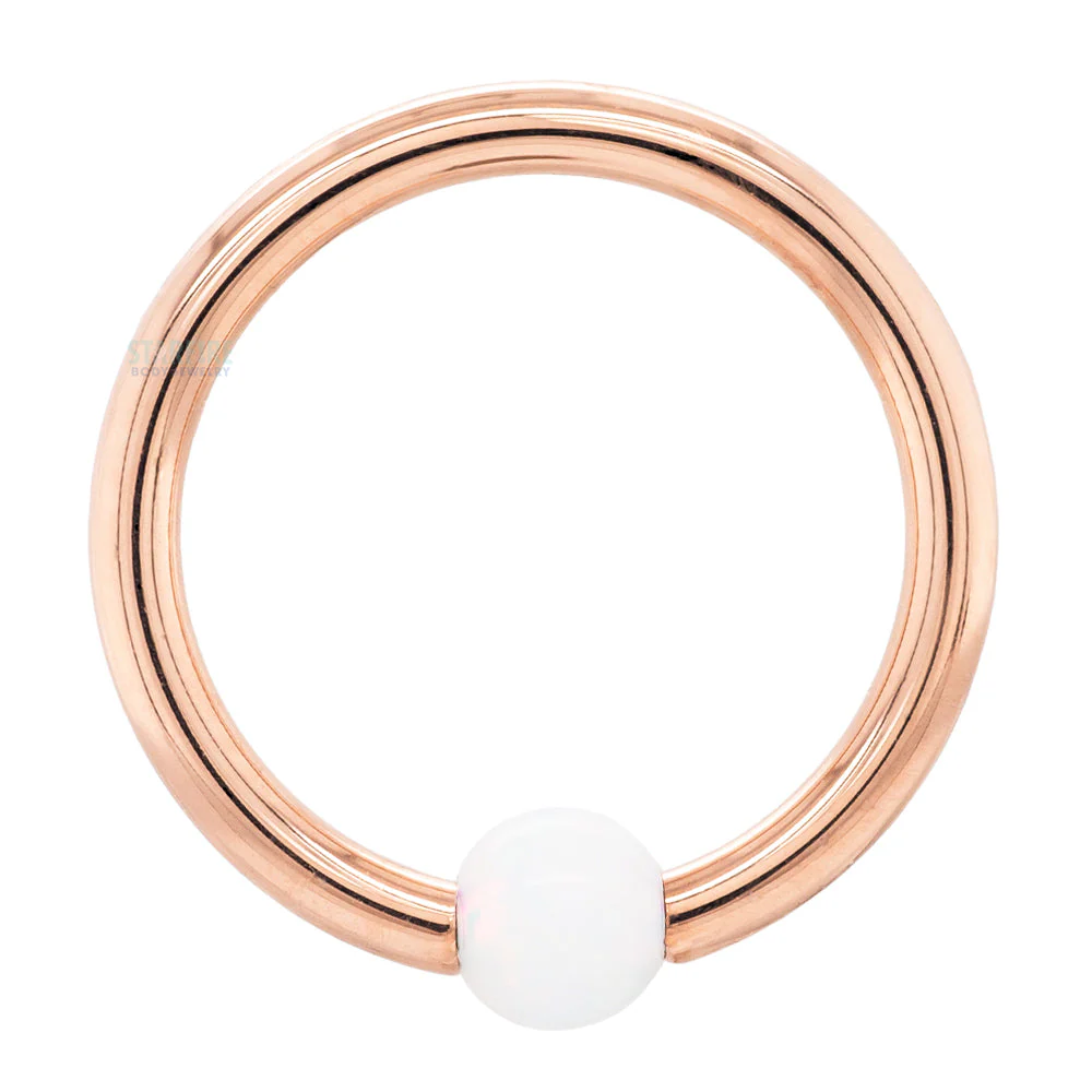 Captive Bead Ring (CBR) in Rose Gold with Opal Captive Bead