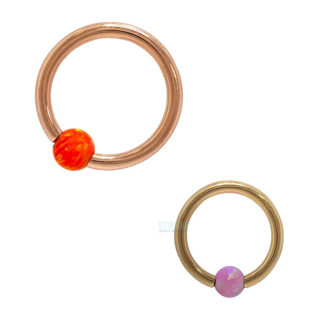 Captive Bead Ring (CBR) in Rose Gold with Opal Captive Bead - Image 2