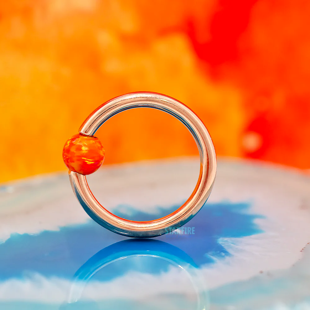 Captive Bead Ring (CBR) in Rose Gold with Opal Captive Bead - Image 3