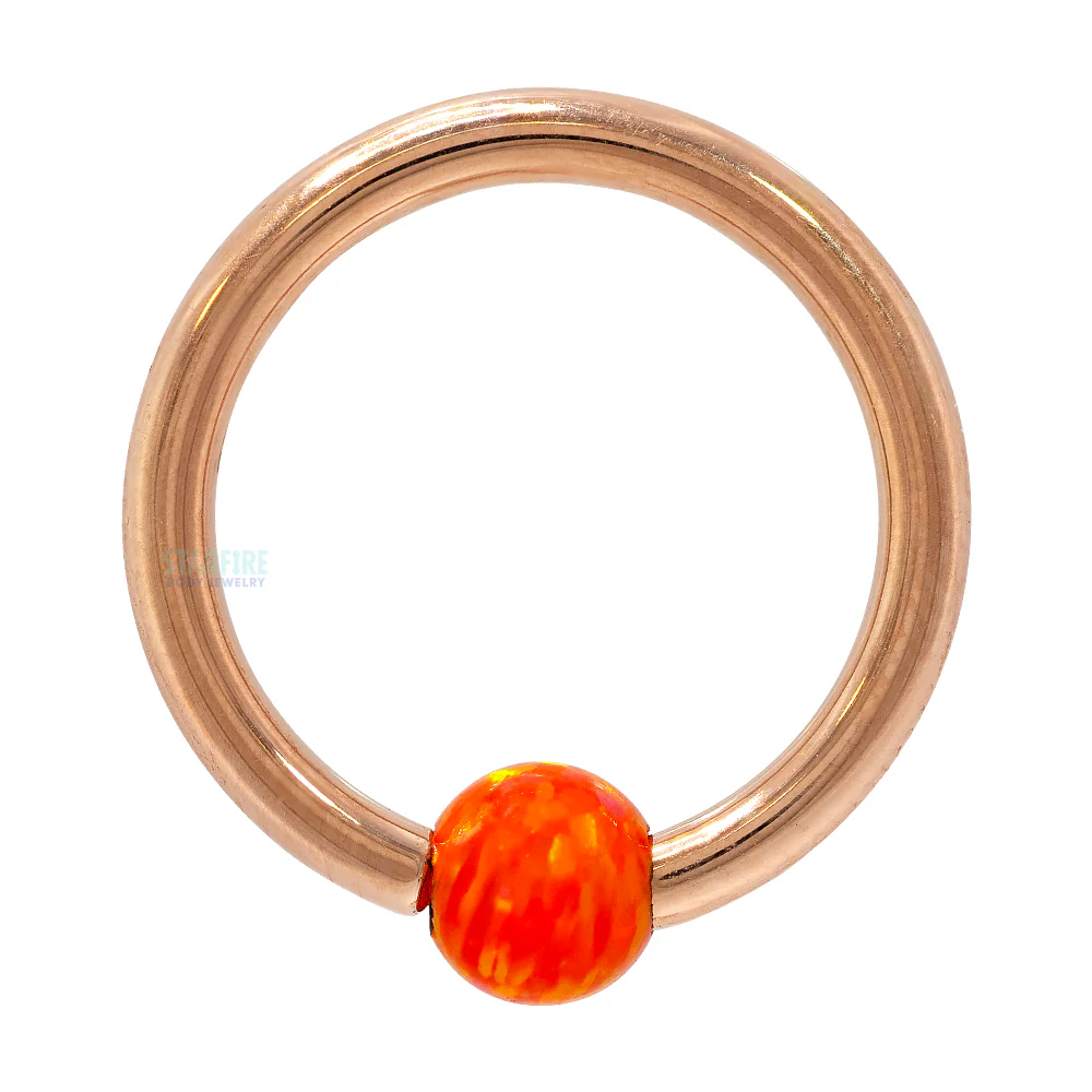 Captive Bead Ring (CBR) in Rose Gold with Opal Captive Bead - Image 9