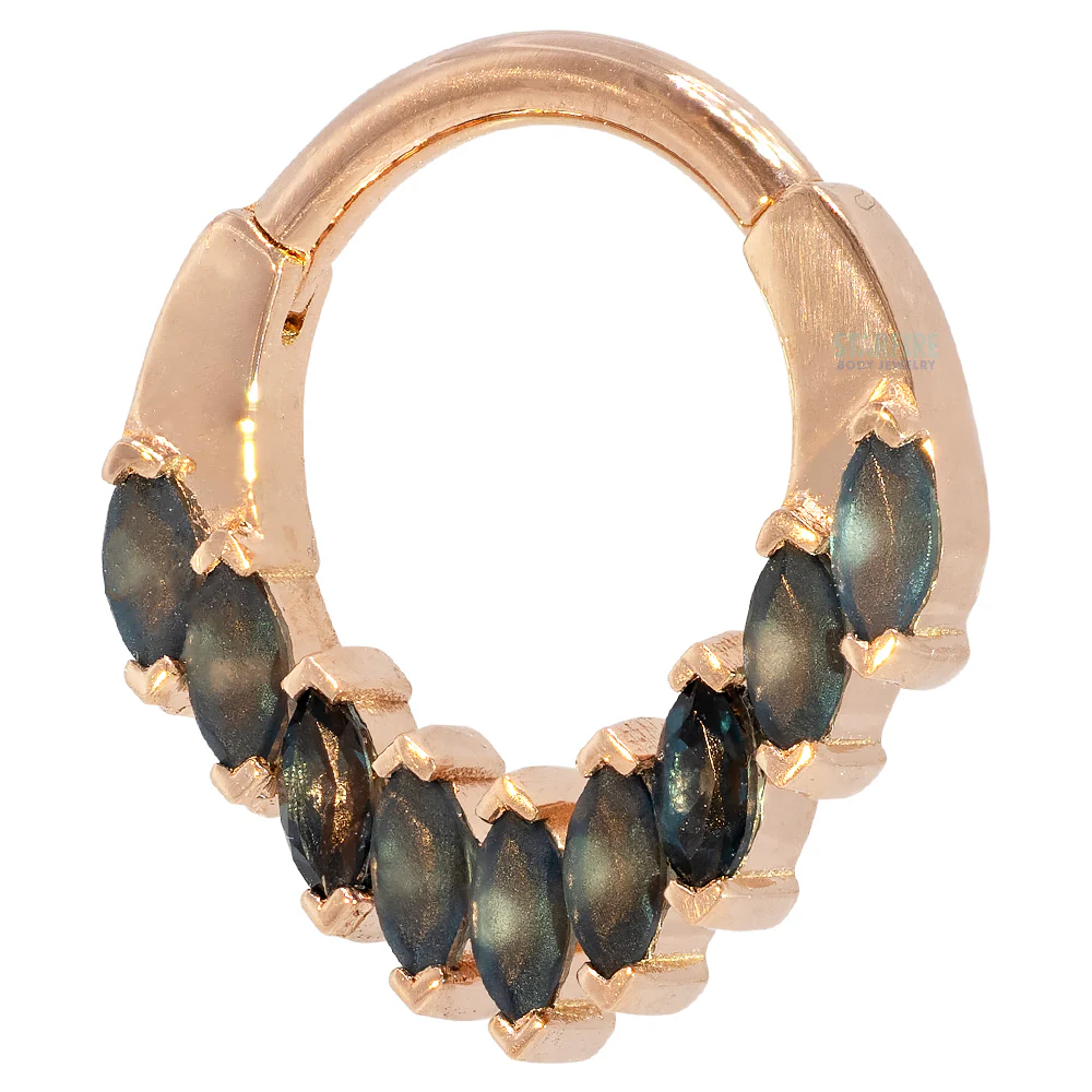 "Cascada" Hinge Ring in Gold with Sandblasted & Faceted London Blue Topaz