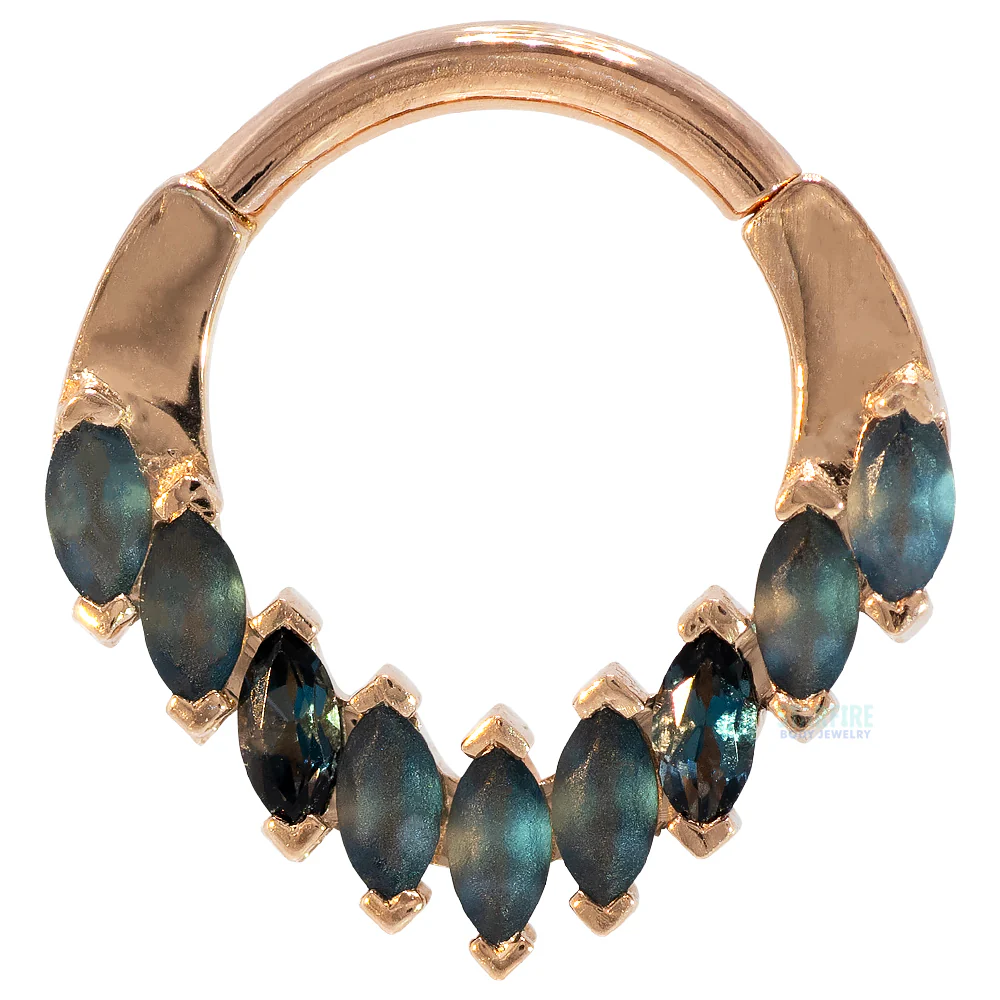 "Cascada" Hinge Ring in Gold with Sandblasted & Faceted London Blue Topaz - Image 2