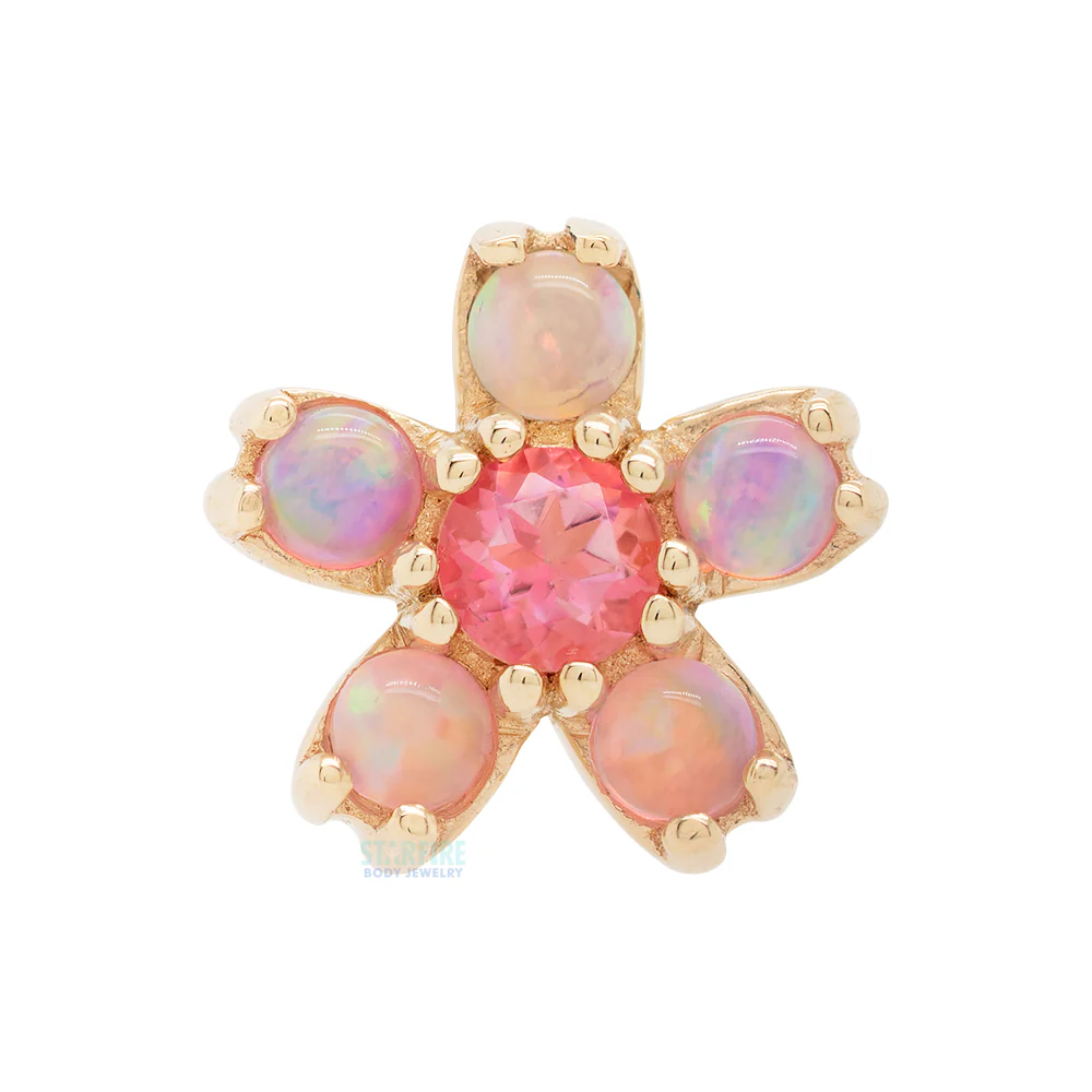 Cherry Blossom Nostril Screw in Gold with Pink Opal & Pink Topaz - Image 3