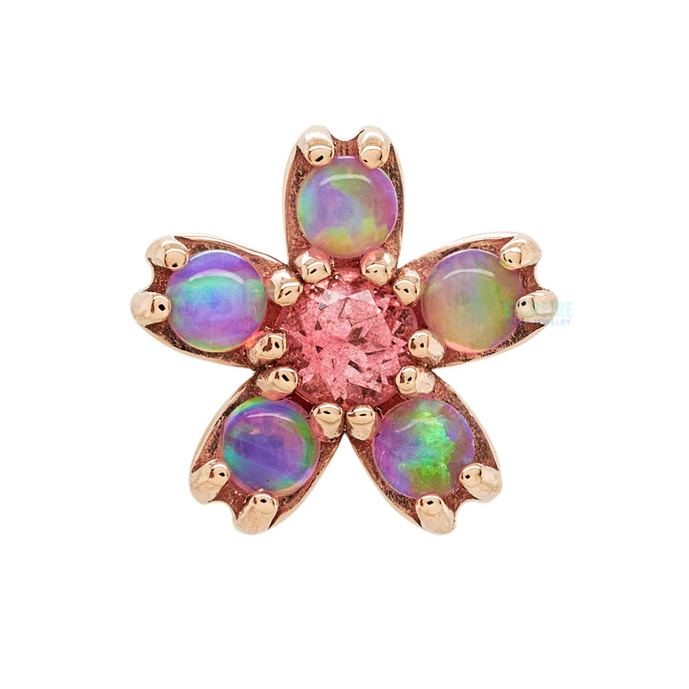 Cherry Blossom Nostril Screw in Gold with Pink Opal & Pink Topaz - Image 5