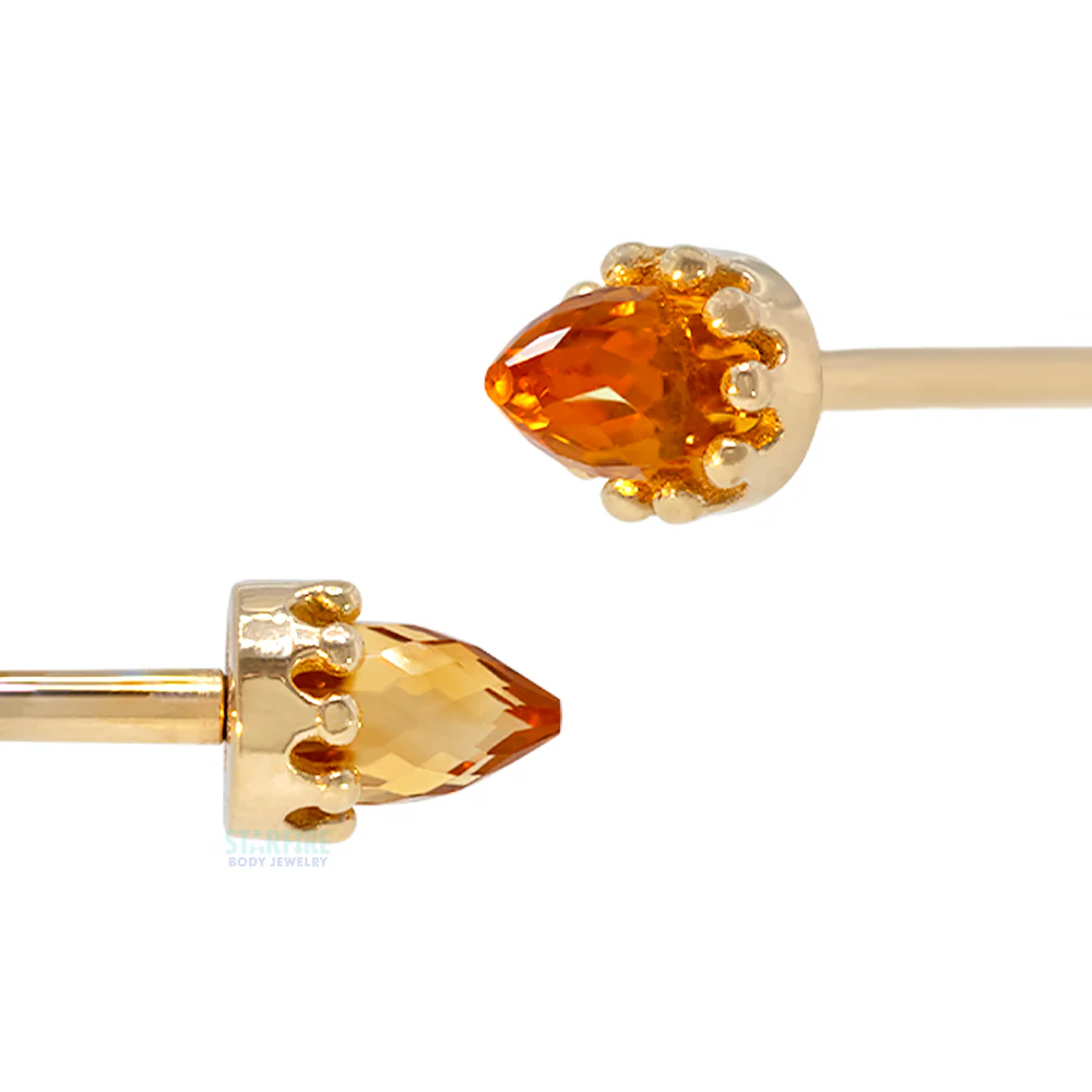 Crown Bullet Nipple Barbells in Gold with Faceted Citrine - Image 3