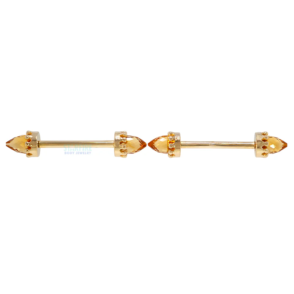 Crown Bullet Nipple Barbells in Gold with Faceted Citrine - Image 4