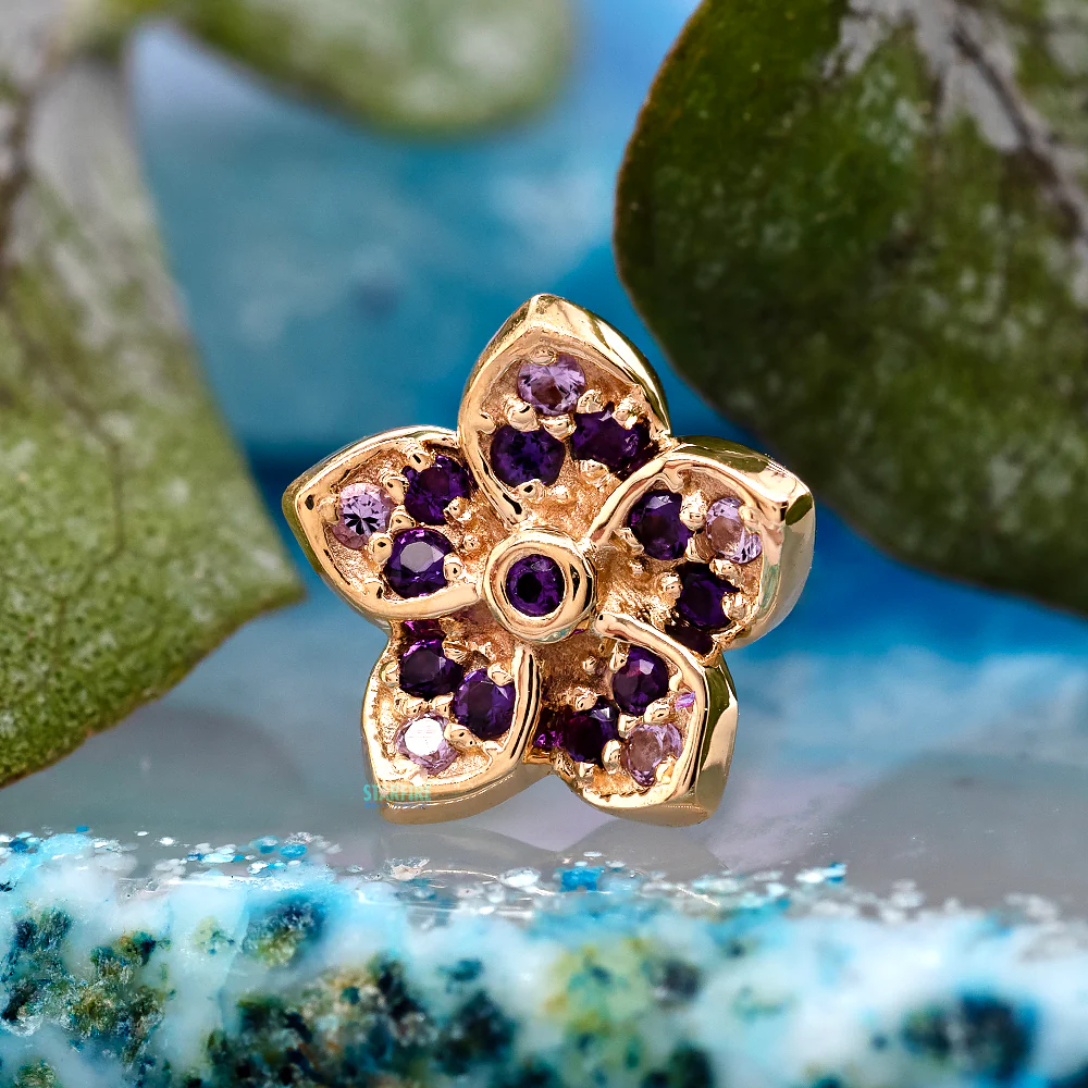 "Crystal" Threaded End in Gold & Platinum with Light Amethyst & Amethyst - Image 2