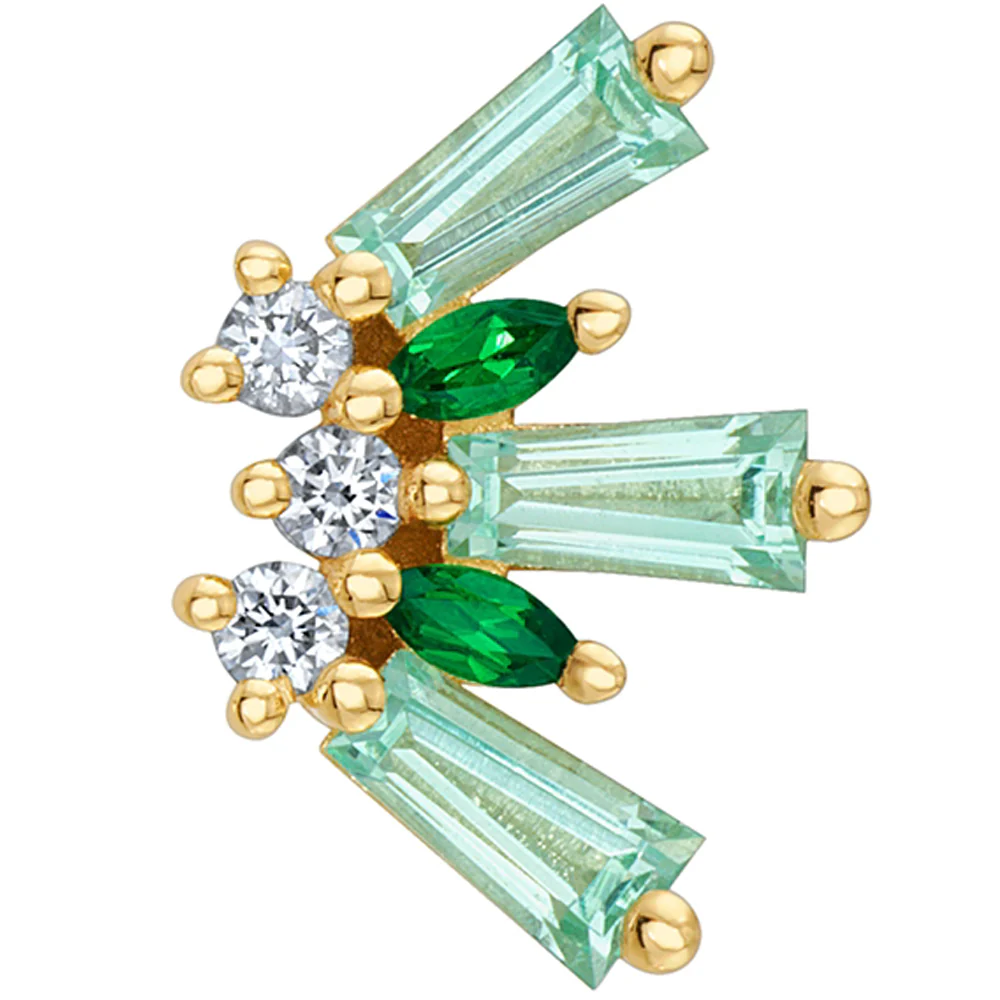 "De Leon" Threaded End in Gold & Platinum with Mint Beryl, Chrome Tsavorite & Diamonds - Image 2