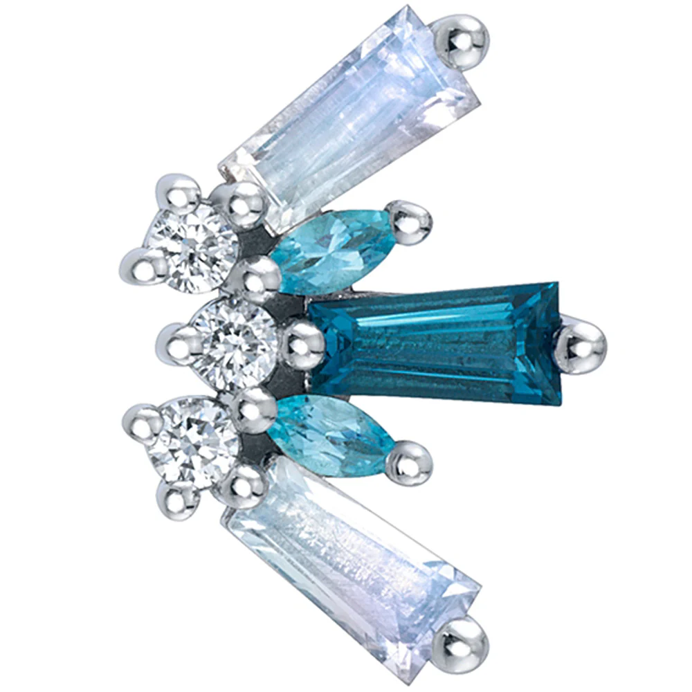"De Leon" Threaded End in Gold & Platinum with Rainbow Moonstone, London Blue Topaz, Swiss Blue Topaz & DIAMONDS - Image 2