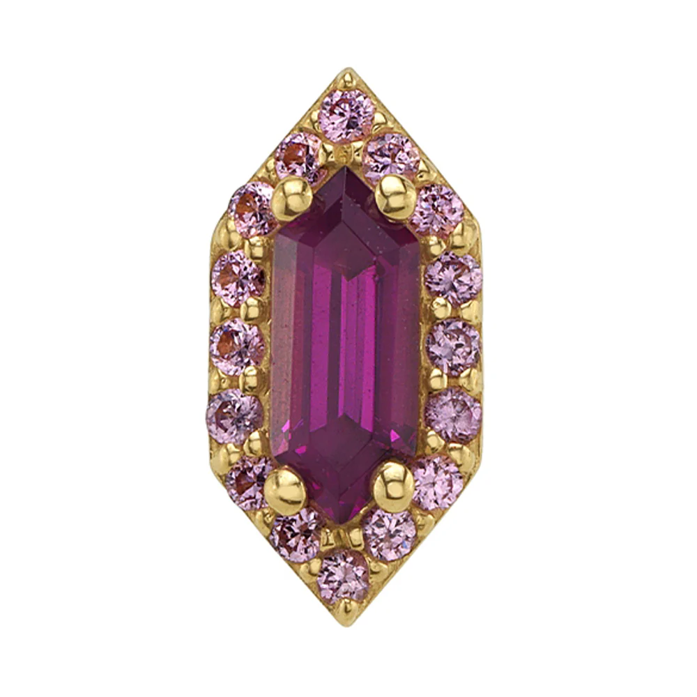 "Deco Altura" Threaded End in Gold & Platinum with Rhodolite & Light Pink Sapphires