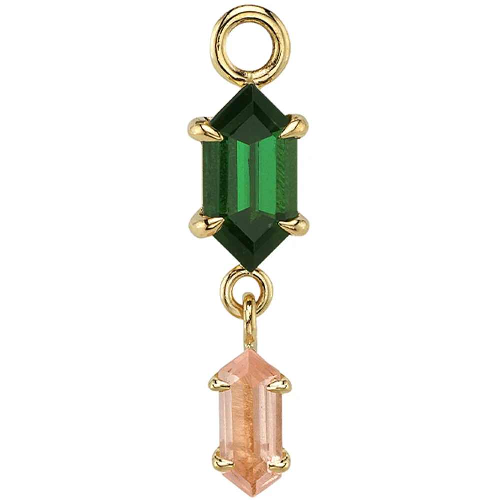 "Deco Duality" Charm in Gold & Platinum with Green Tourmaline & Rose Quartz - Image 2