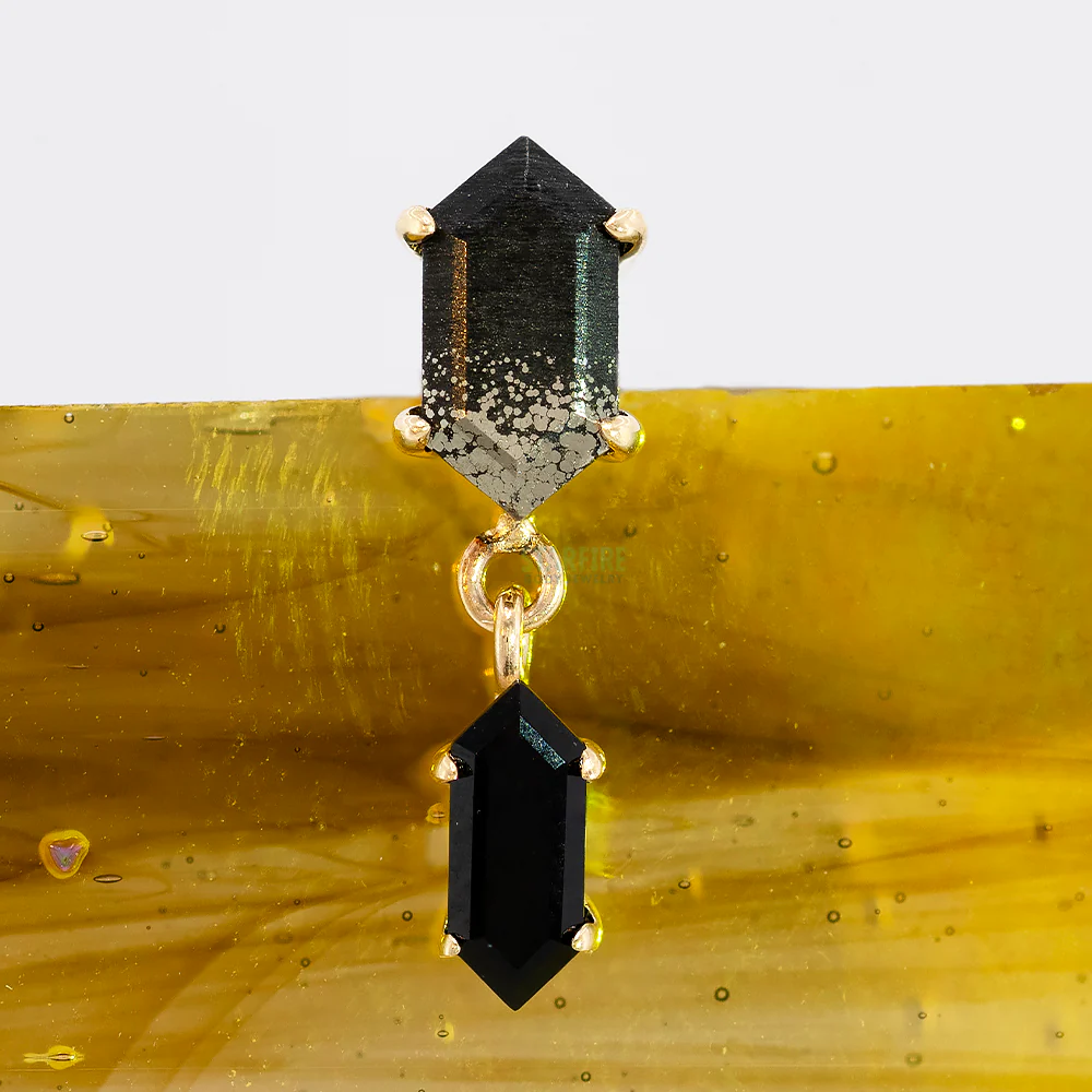 "Deco Duality" Threaded End in Gold & Platinum with Pyrite & Onyx - Image 2