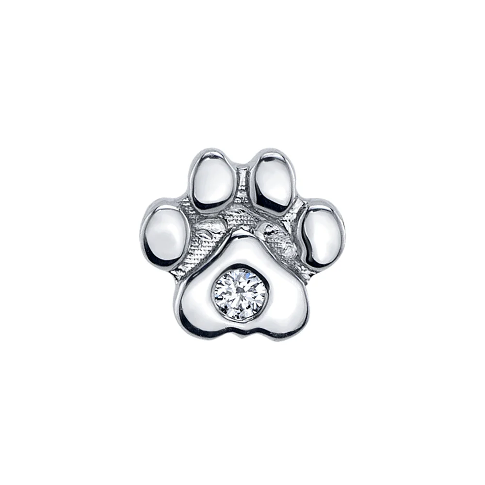 Dog Paw Threaded End in Gold & Platinum with White CZ - Image 2