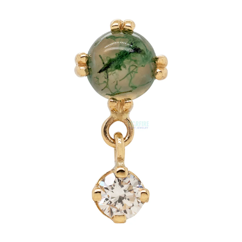 "Duet - Cab Prong" Threaded End in Gold with Moss Agate & DIAMOND - Image 3