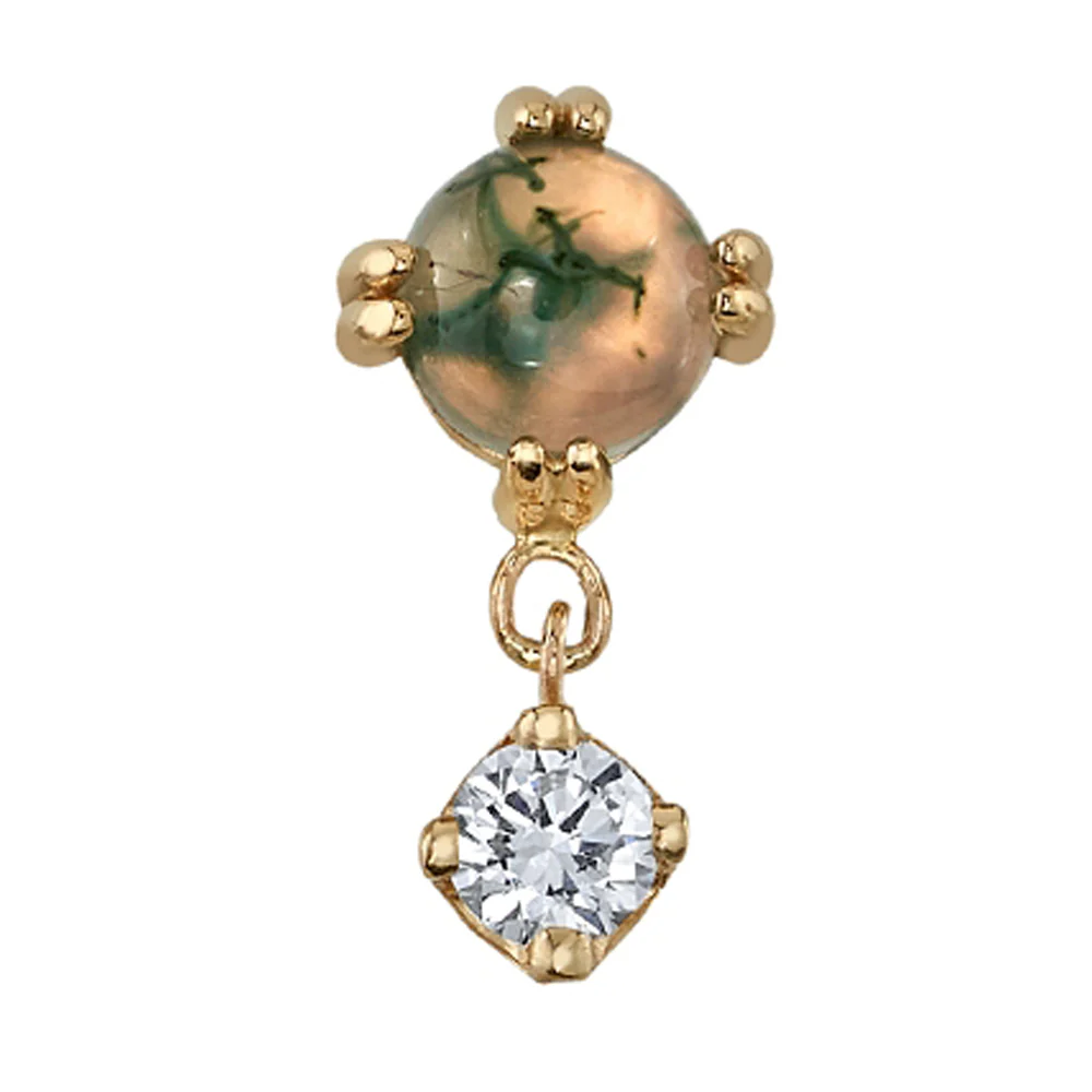 "Duet - Cab Prong" Threaded End in Gold with Moss Agate & White CZ - Image 2